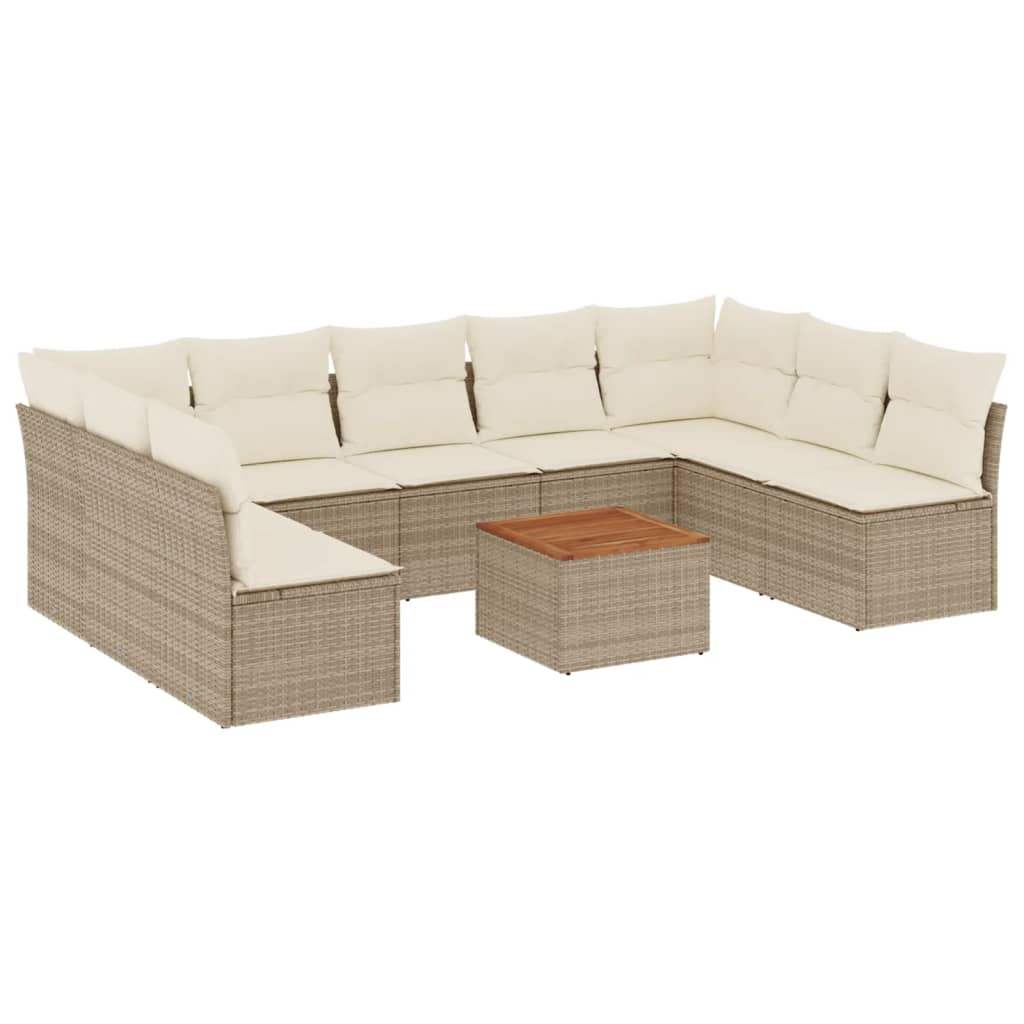 Set Divano da Giardino 10 pz con Cuscini Beige in Polyrattan - homemem39