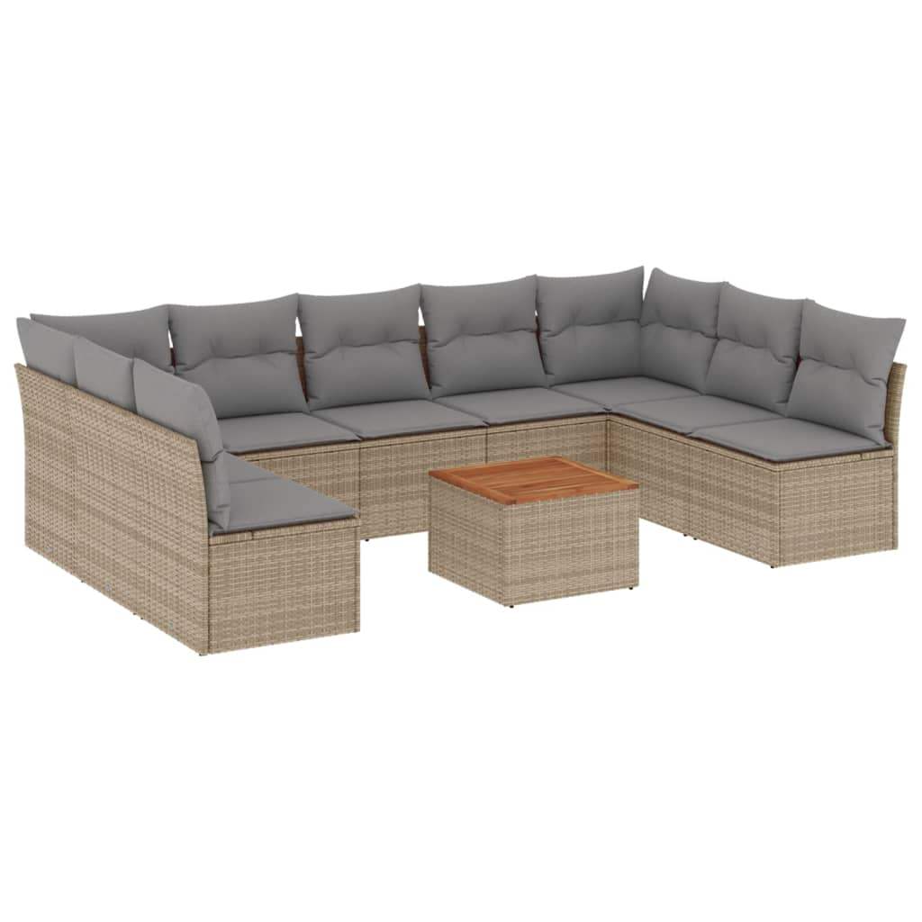 Set Divano da Giardino 10 pz con Cuscini Beige in Polyrattan - homemem39