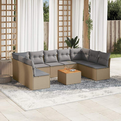 Set Divano da Giardino 10 pz con Cuscini Beige in Polyrattan - homemem39