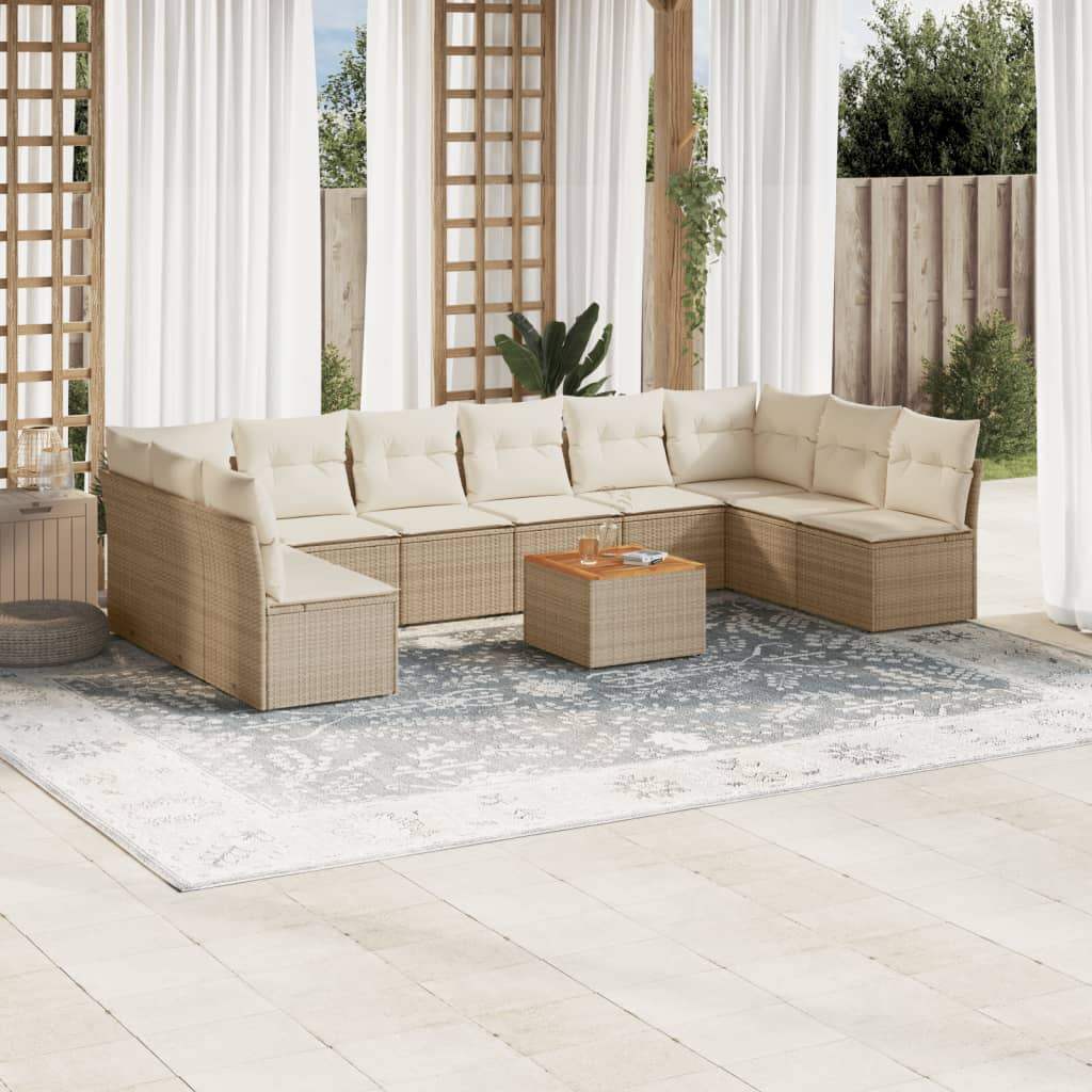Set Divani da Giardino 11 pz con Cuscini Beige in Polyrattan - homemem39
