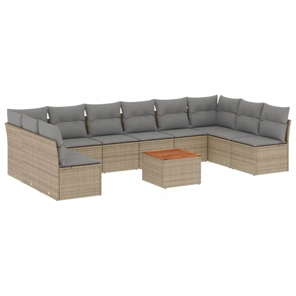 Set Divani da Giardino 11 pz con Cuscini Beige in Polyrattan - homemem39