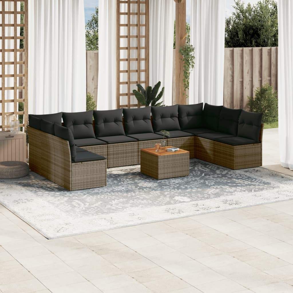 Set Divani da Giardino 11 pz con Cuscini in Polyrattan Grigio - homemem39
