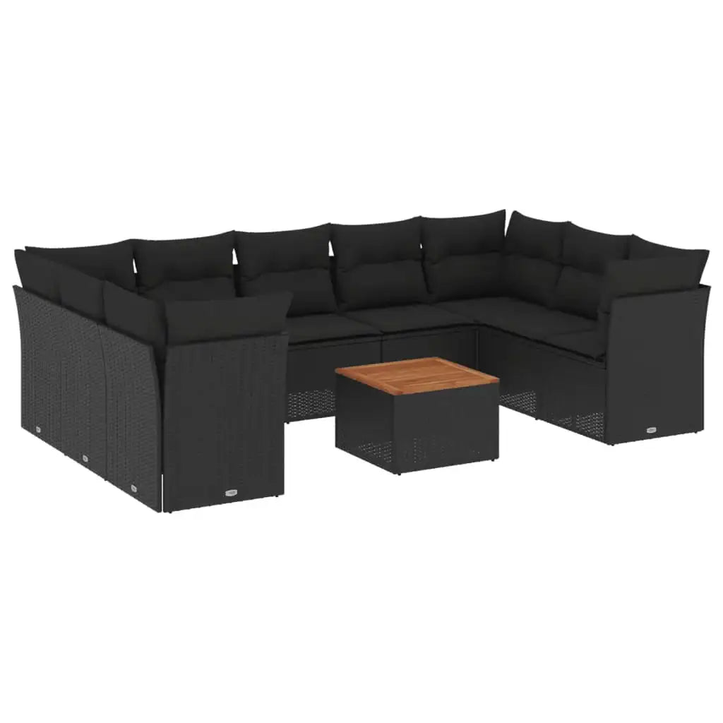 Set Divani da Giardino 10pz con Cuscini in Polyrattan Nero - homemem39