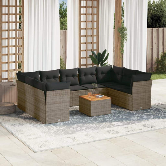 Set Divano da Giardino 10 pz con Cuscini Grigio in Polyrattan - homemem39