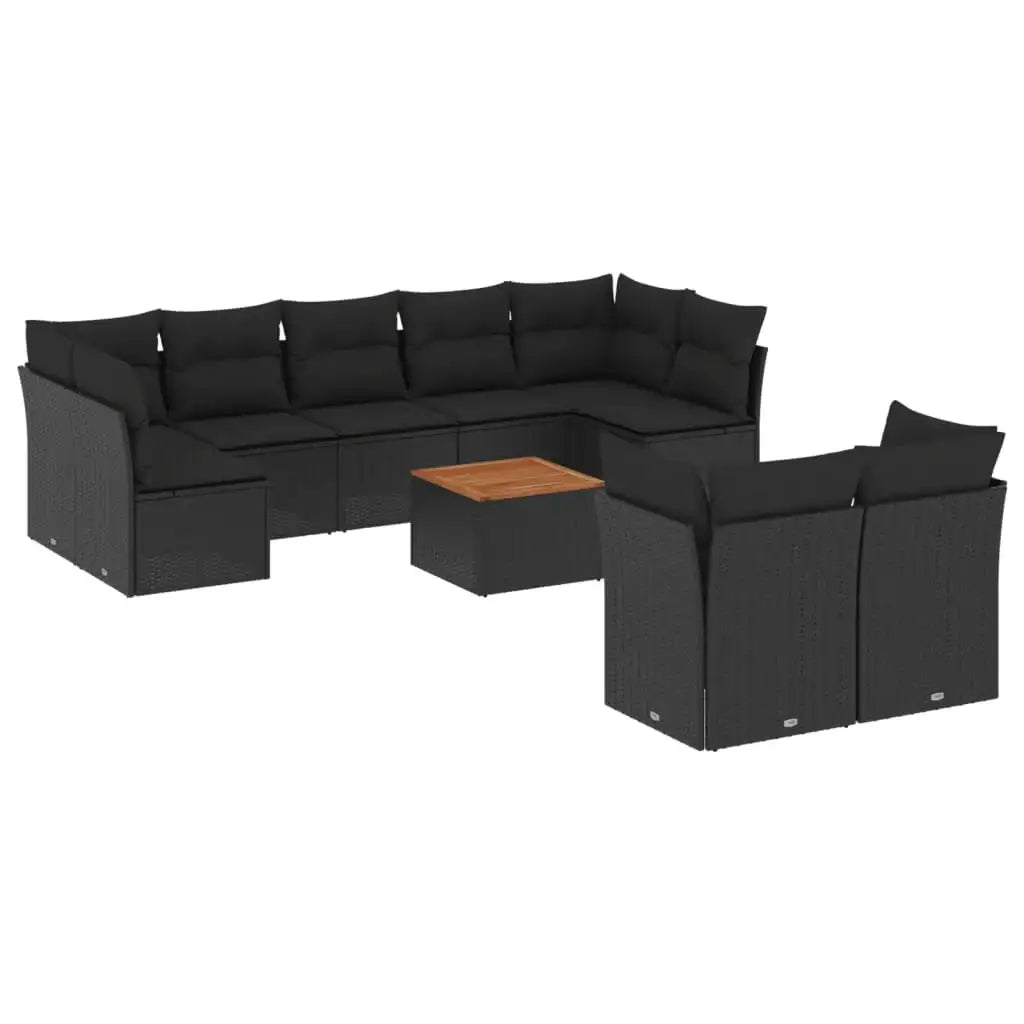 Set Divani da Giardino 10pz con Cuscini in Polyrattan Nero - homemem39