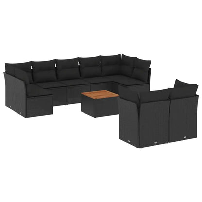 Set Divani da Giardino 10pz con Cuscini in Polyrattan Nero - homemem39