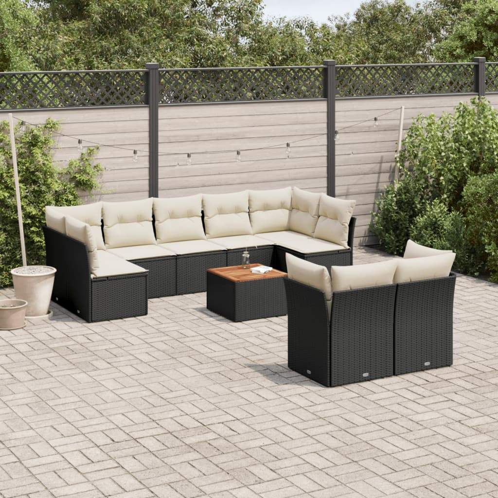 Set Divani da Giardino 10pz con Cuscini in Polyrattan Nero - homemem39