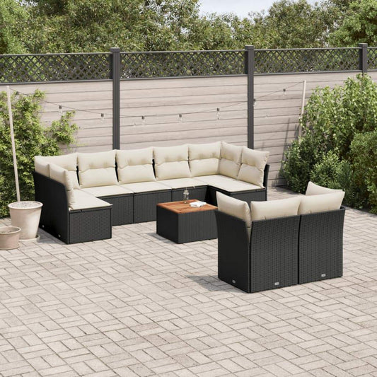 Set Divani da Giardino 10pz con Cuscini in Polyrattan Nero - homemem39