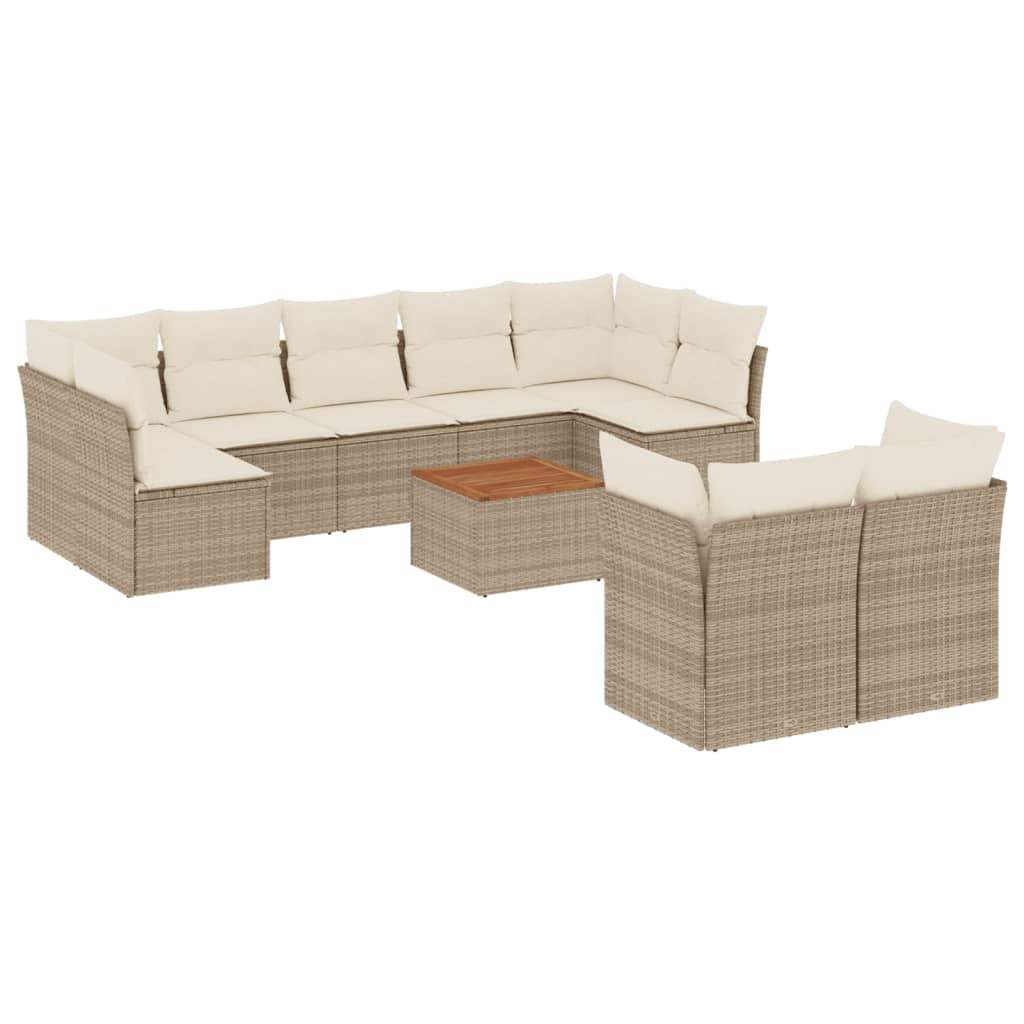 Set Divano da Giardino 10 pz con Cuscini Beige in Polyrattan - homemem39