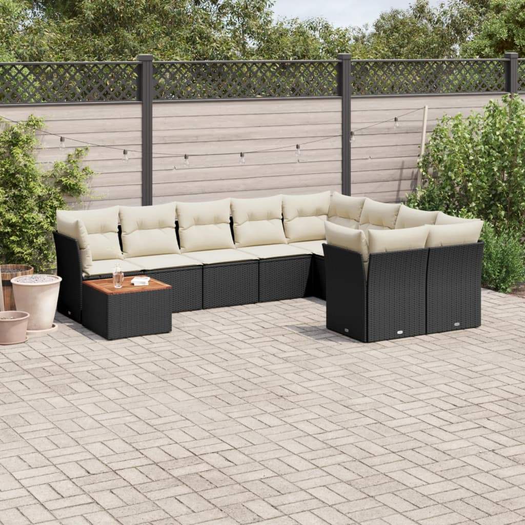 Set Divani da Giardino 10pz con Cuscini in Polyrattan Nero - homemem39