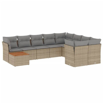 Set Divano da Giardino 10 pz con Cuscini Beige in Polyrattan - homemem39