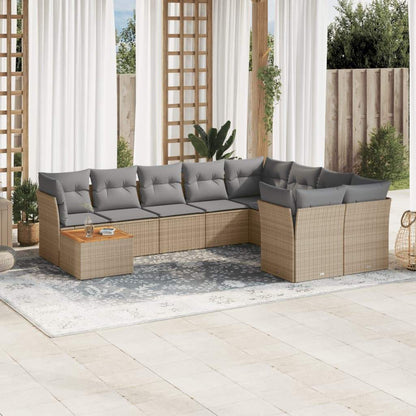 Set Divano da Giardino 10 pz con Cuscini Beige in Polyrattan - homemem39
