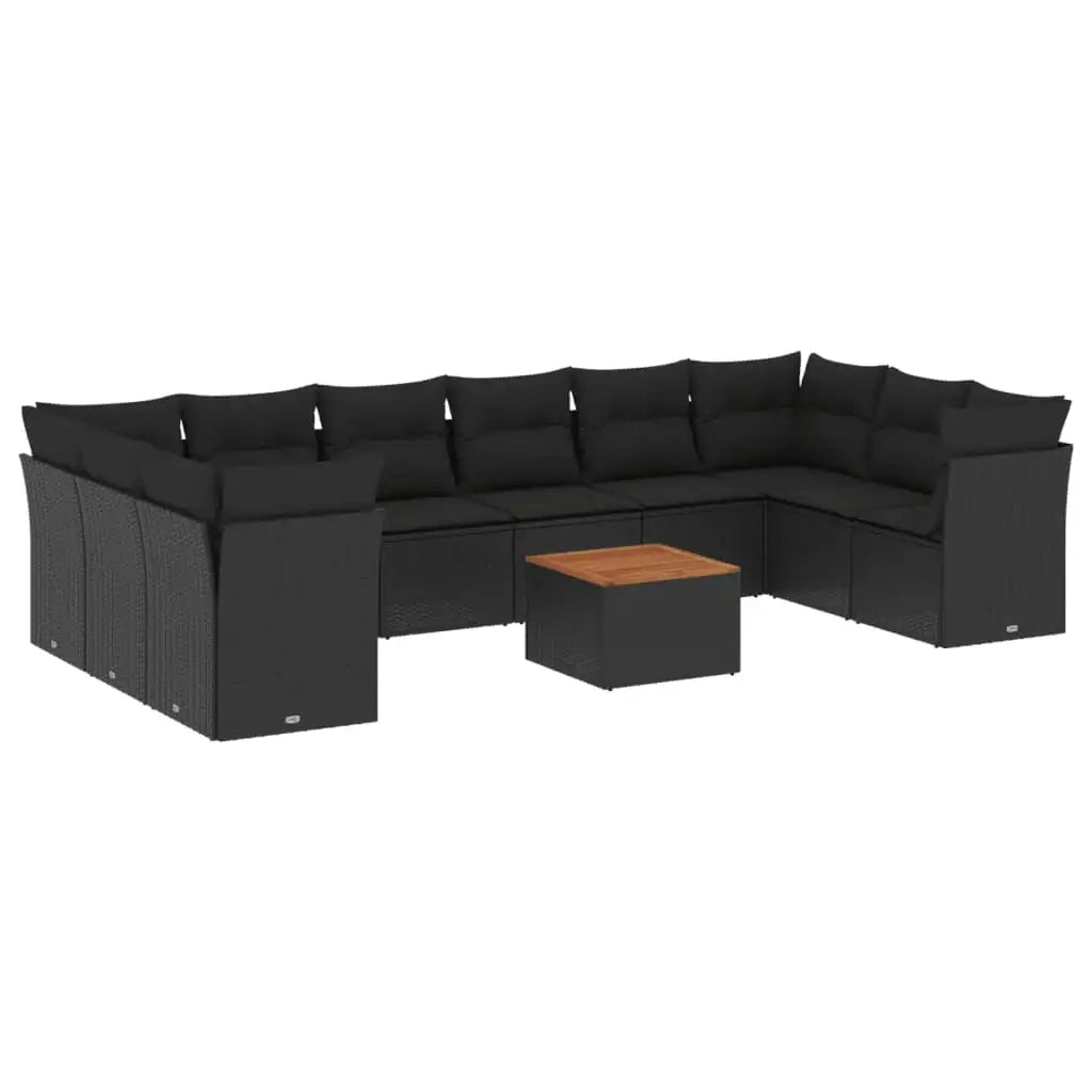 Set Divani da Giardino 11 pz con Cuscini in Polyrattan Nero - homemem39