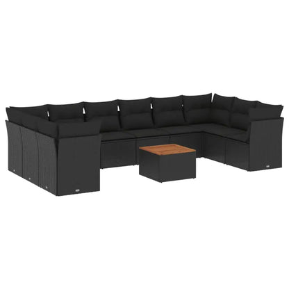 Set Divani da Giardino 11 pz con Cuscini in Polyrattan Nero - homemem39