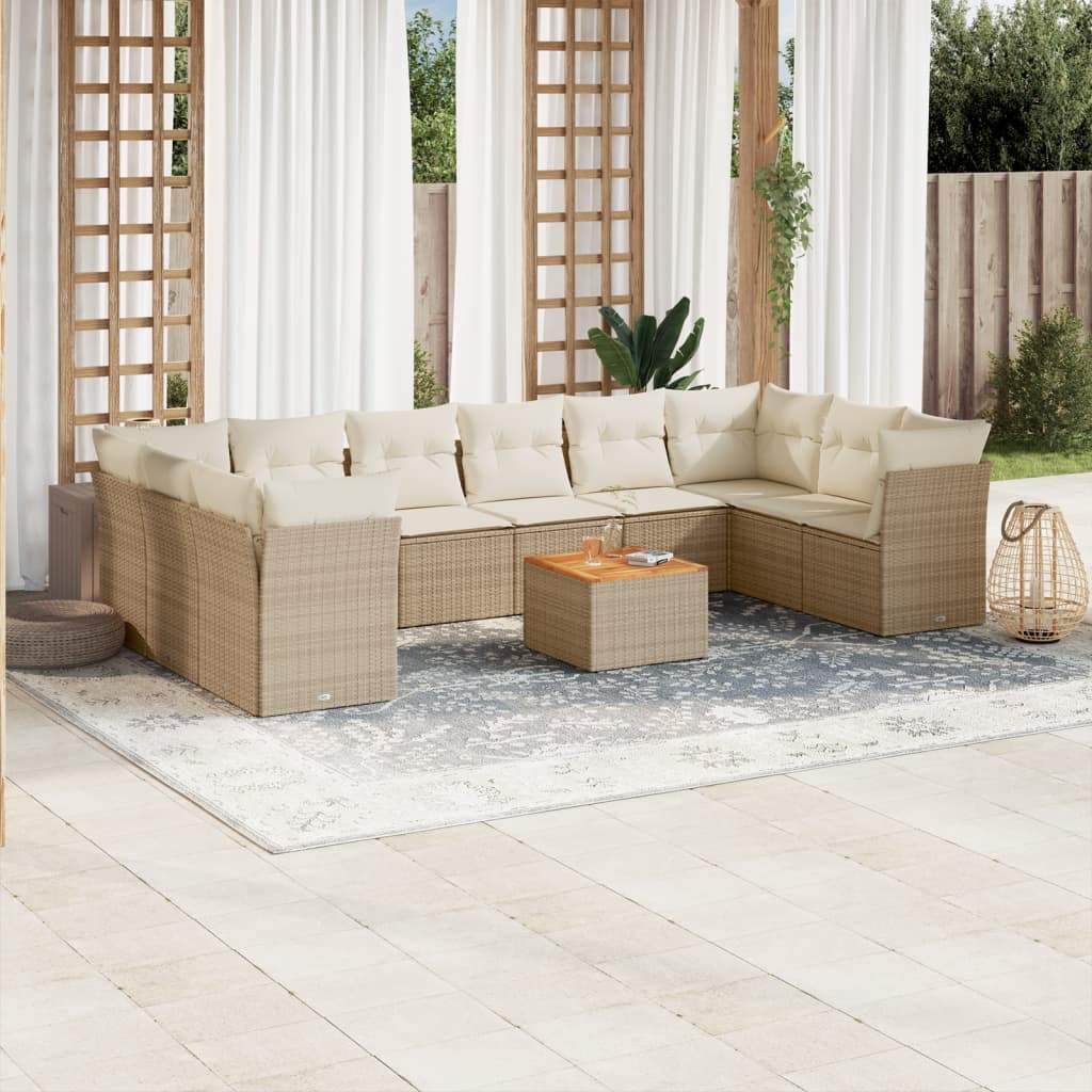 Set Divani da Giardino 11 pz con Cuscini Beige in Polyrattan - homemem39