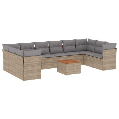 Set Divani da Giardino 11 pz con Cuscini Beige in Polyrattan - homemem39