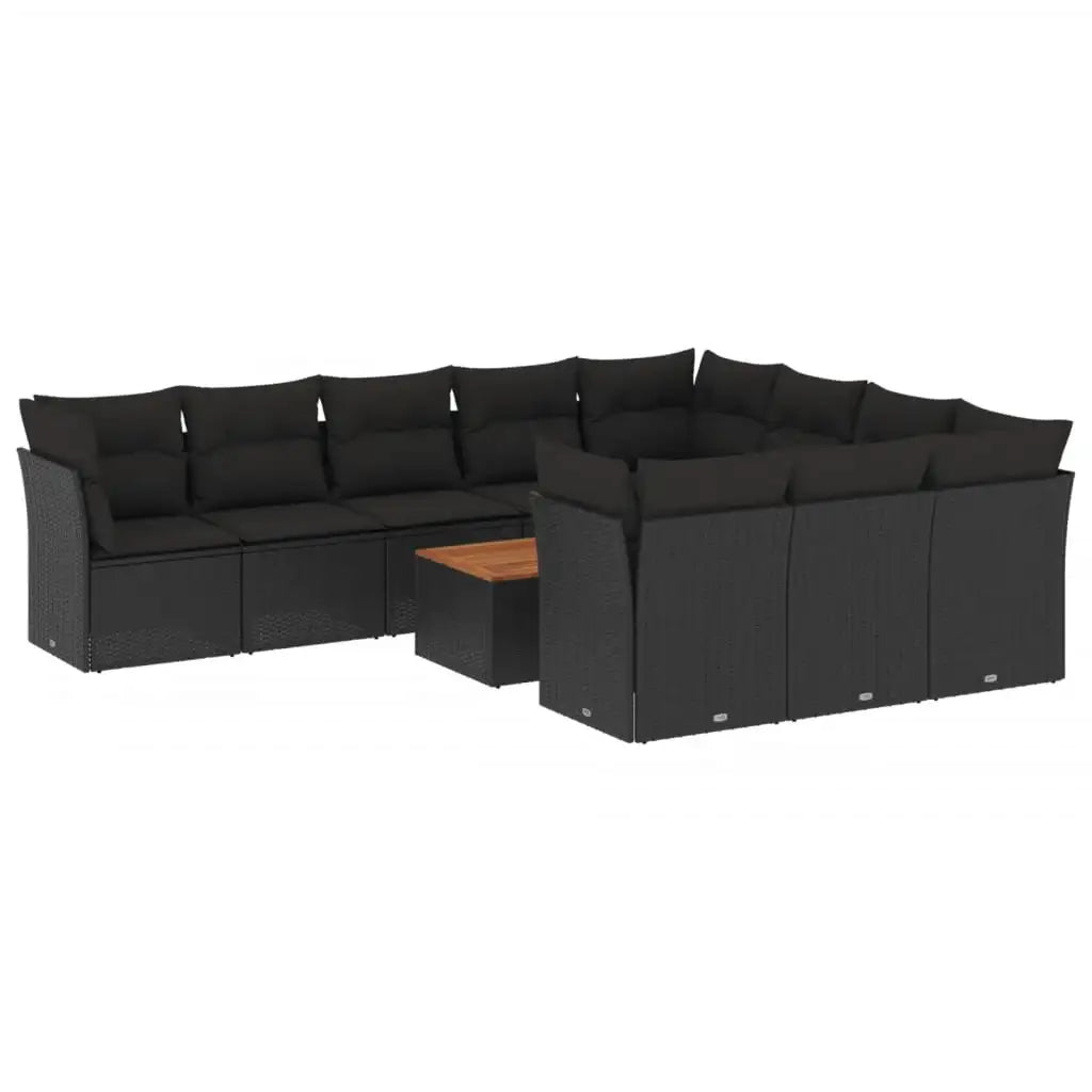 Set Divani da Giardino 11 pz con Cuscini in Polyrattan Nero - homemem39