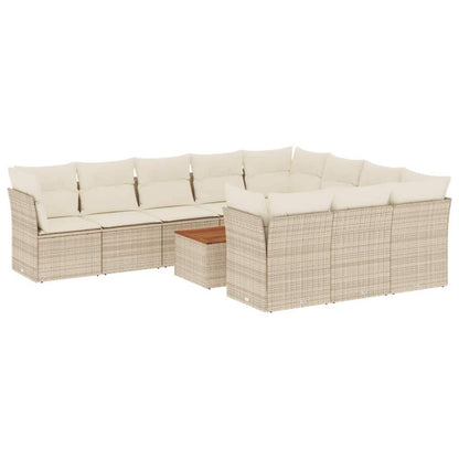 Set Divani da Giardino 11 pz con Cuscini Beige in Polyrattan - homemem39