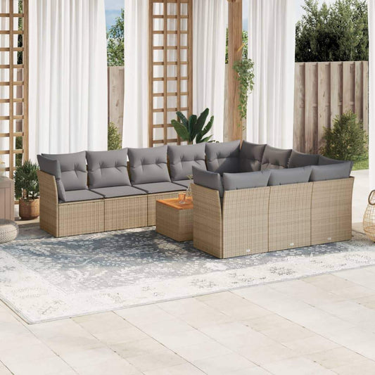 Set Divani da Giardino 11 pz con Cuscini Beige in Polyrattan - homemem39