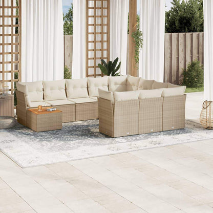 Set Divani da Giardino 11 pz con Cuscini Beige in Polyrattan - homemem39