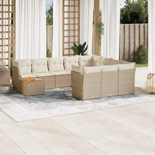 Set Divani da Giardino 11 pz con Cuscini Beige in Polyrattan - homemem39