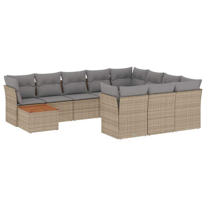 Set Divani da Giardino 11 pz con Cuscini Beige in Polyrattan - homemem39