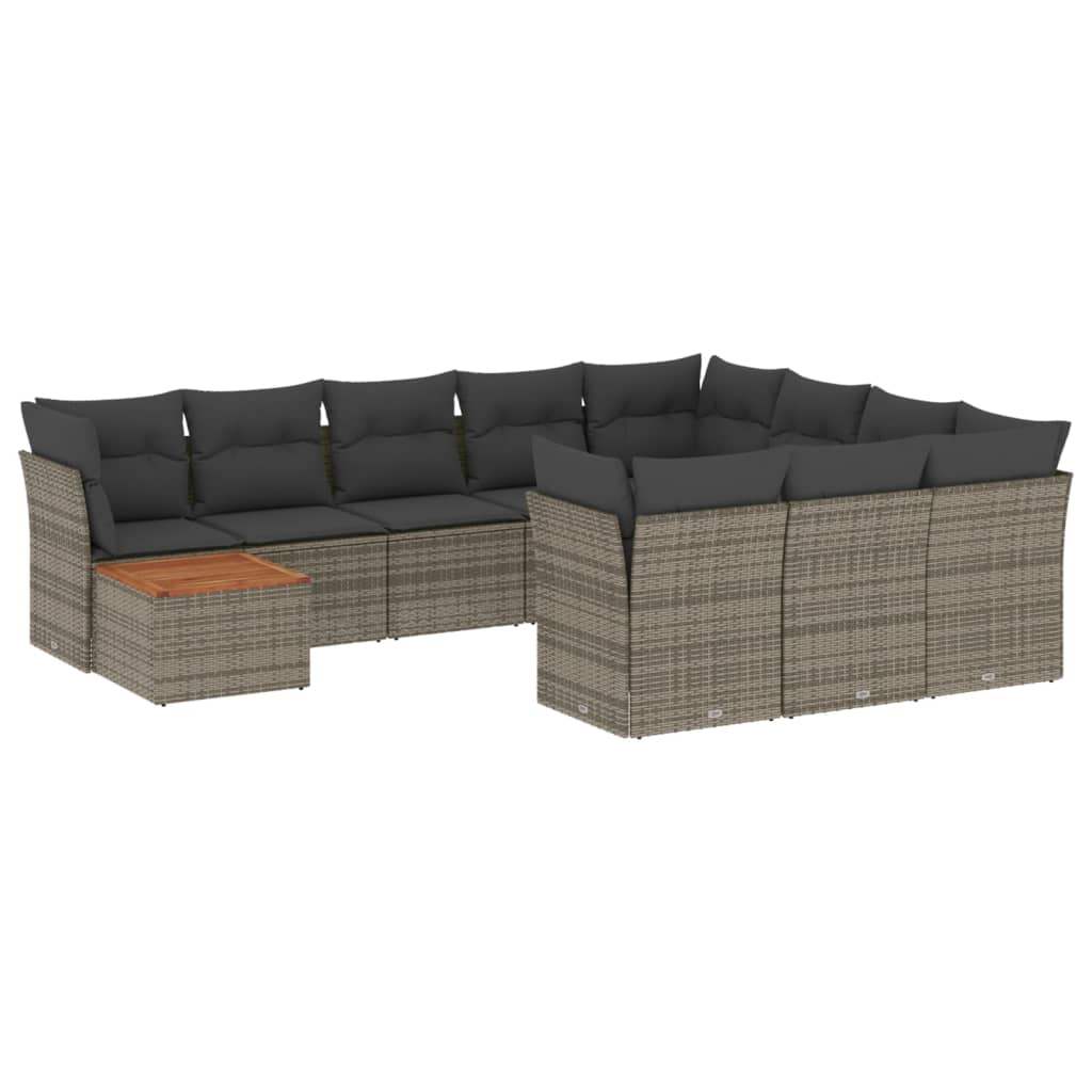 Set Divani da Giardino 11 pz con Cuscini in Polyrattan Grigio - homemem39