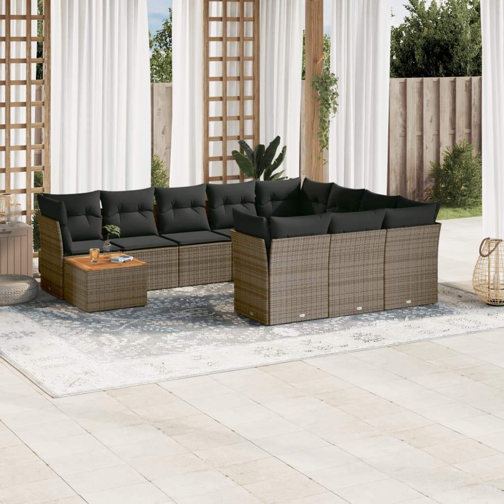 Set Divani da Giardino 11 pz con Cuscini in Polyrattan Grigio - homemem39
