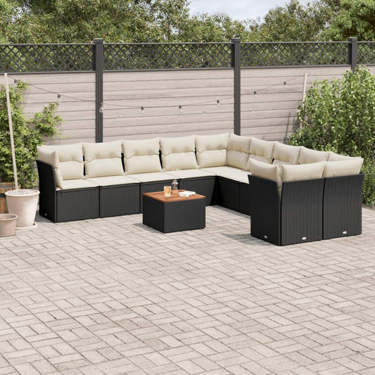Set Divani da Giardino 11 pz con Cuscini in Polyrattan Nero - homemem39