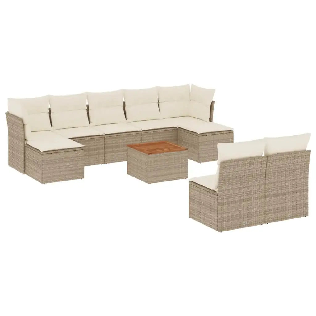 Set Divano da Giardino 10 pz con Cuscini Beige in Polyrattan - homemem39