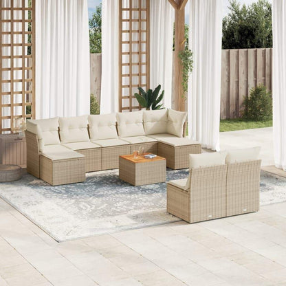 Set Divano da Giardino 10 pz con Cuscini Beige in Polyrattan - homemem39
