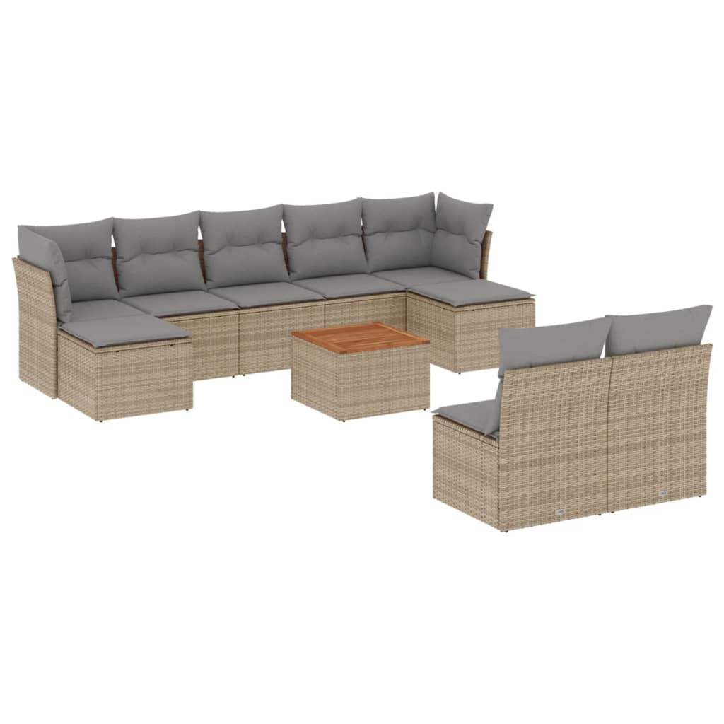Set Divano da Giardino 10 pz con Cuscini Beige in Polyrattan - homemem39