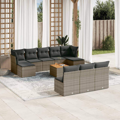 Set Divani da Giardino 11 pz con Cuscini in Polyrattan Grigio - homemem39