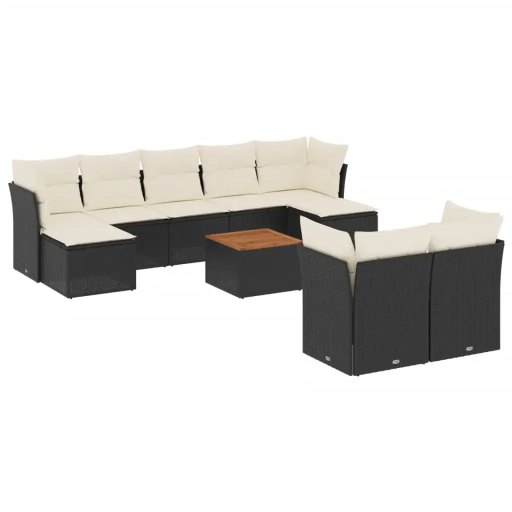 Set Divani da Giardino 10pz con Cuscini in Polyrattan Nero - homemem39