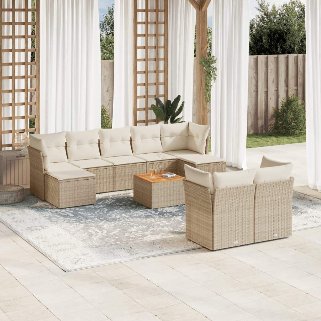 Set Divano da Giardino 10 pz con Cuscini Beige in Polyrattan - homemem39