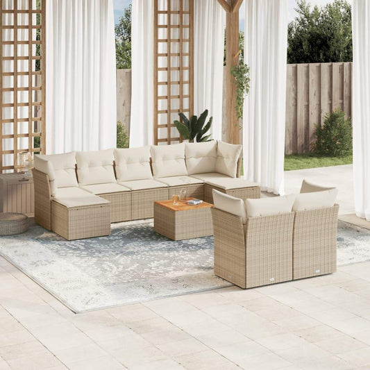 Set Divano da Giardino 10 pz con Cuscini Beige in Polyrattan - homemem39