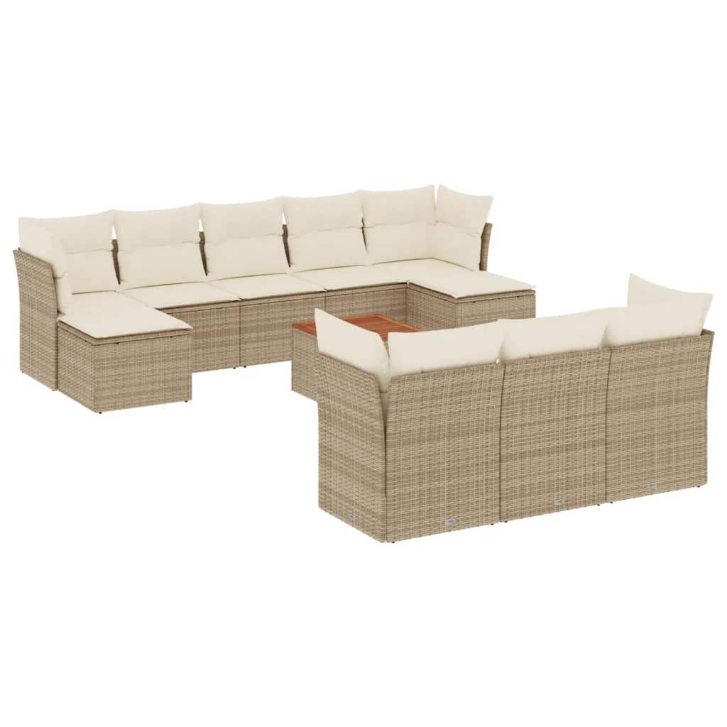 Set Divani da Giardino 11 pz con Cuscini Beige in Polyrattan - homemem39