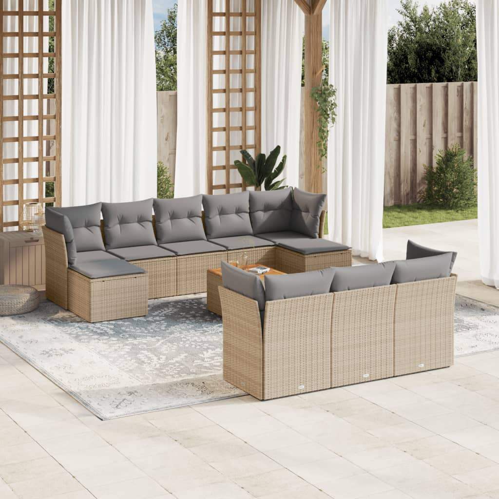 Set Divani da Giardino 11 pz con Cuscini Beige in Polyrattan - homemem39
