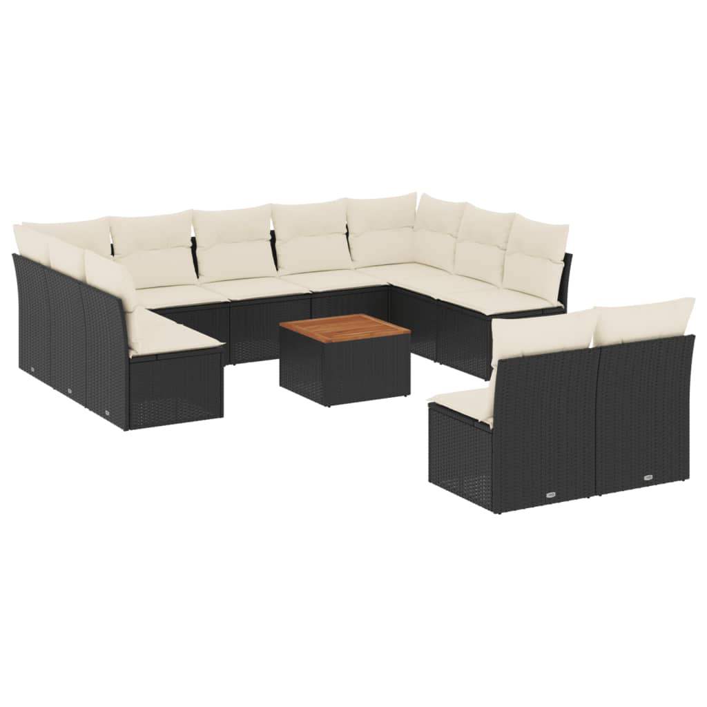 Set Divani da Giardino 12 pz con Cuscini Nero in Polyrattan - homemem39