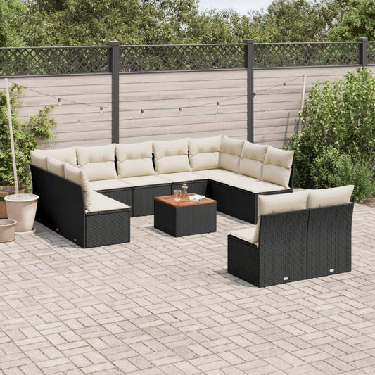 Set Divani da Giardino 12 pz con Cuscini Nero in Polyrattan - homemem39