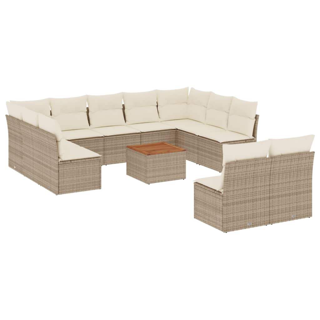 Set Divani da Giardino 12 pz con Cuscini Beige in Polyrattan - homemem39