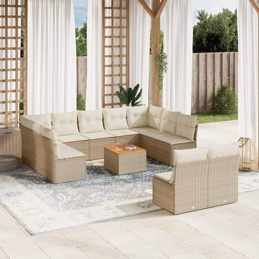 Set Divani da Giardino 12 pz con Cuscini Beige in Polyrattan - homemem39