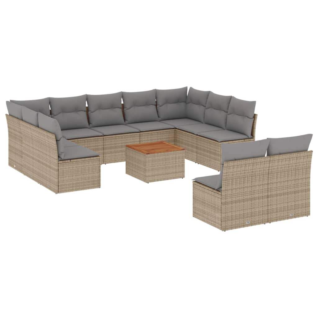 Set Divani da Giardino 12 pz con Cuscini Beige in Polyrattan - homemem39