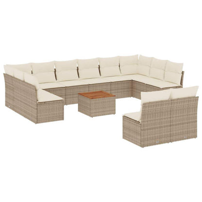 Set Divano da Giardino 13 pz con Cuscini Beige in Polyrattan - homemem39