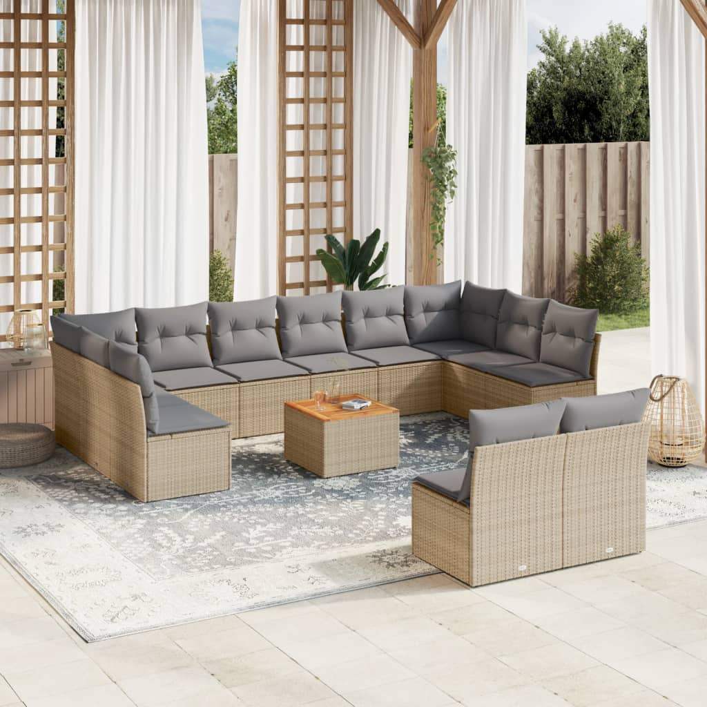 Set Divano da Giardino 13 pz con Cuscini Beige in Polyrattan - homemem39