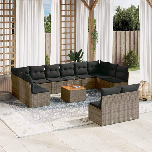 Set Divani da Giardino 13 pz con Cuscini Grigio in Polyrattan - homemem39