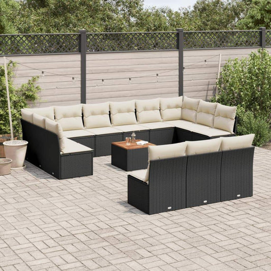 Set Divani da Giardino 14pz con Cuscini in Polyrattan Nero - homemem39