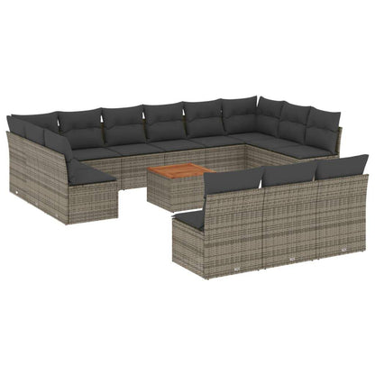 Set Divani da Giardino 14pz con Cuscini in Polyrattan Grigio - homemem39