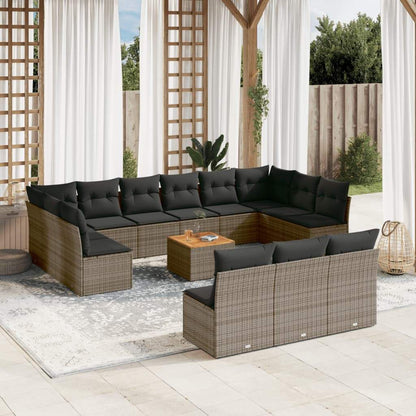 Set Divani da Giardino 14pz con Cuscini in Polyrattan Grigio - homemem39
