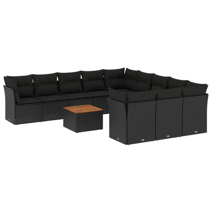 Set Divani da Giardino 12 pz con Cuscini Nero in Polyrattan - homemem39